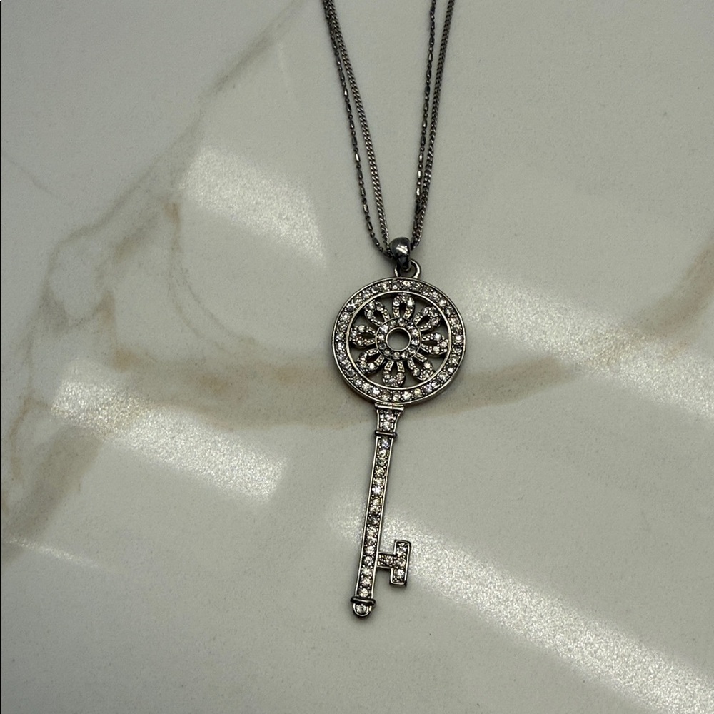 Silver Crystal Key Pendant Necklace